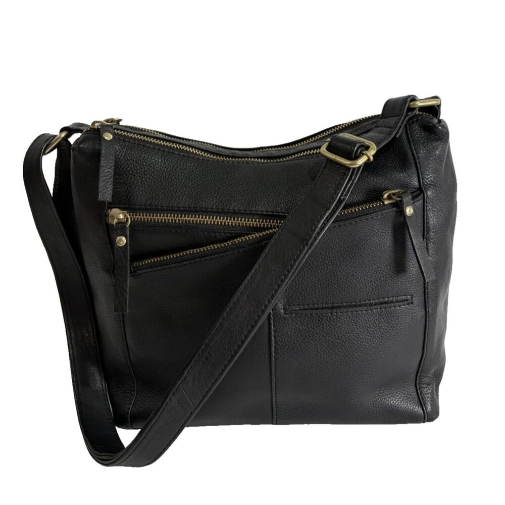 Great American Leather Works Black Shoulder Bag Crossbody Multi Zipper Pocket